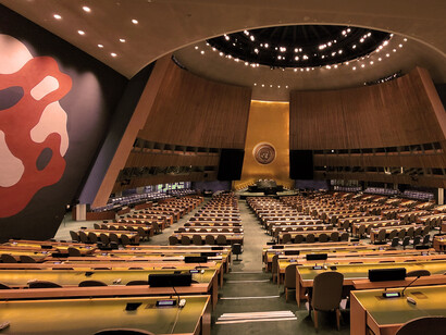 Sala de la Asamblea General de las Naciones Unidas en la ciudad de Nueva York, febrero de 2024