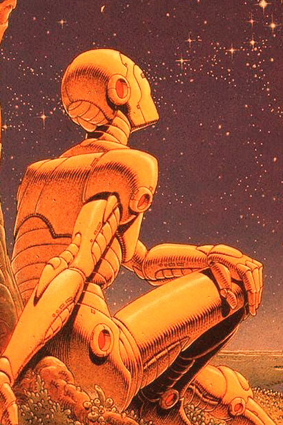 Cover art for Robot Visions by Isaac Asimov, illustrated by Philippe Caza