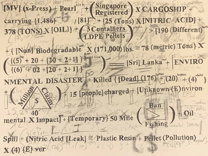 Gabriel Delgado, MV Xpress Cargo Ship, 2021, Ink, Chalk, Graphite on Paper, 22x30 in 	