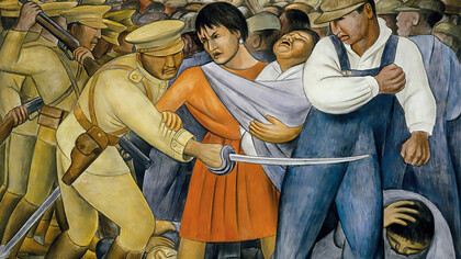 The Uprising (1931) is a portable fresco by Mexican artist Diego Rivera. Measuring 74 x 94 1/8 inches, it was created on reinforced cement in a steel framework during his historic retrospective at the Museum of Modern Art (MoMA) in New York, USA