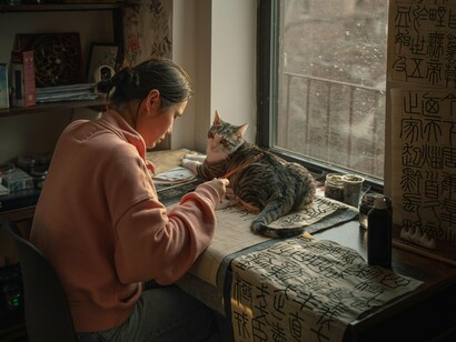 Elle était assise à sa table près de la fenêtre, face à son compagnon, rêvant d'une vie au-delà de 9 à 5/marasme