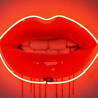 Sara Pope, Allure, oil on gesso board with neon light, 60x80cm