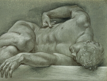 Paul Cadmus, Male Nude NM149 (detail), 1979.
Crayons, casein, and ink on hand-toned paper,
9 1/4 x 18 3/4 inches. Courtesy of the artist and DC Moore Gallery