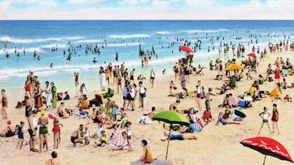 Bathing scene on the ocean, Myrtle Beach, South Carolina: "America's finest strand"
