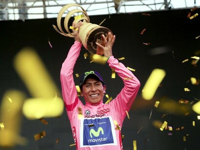 Nairo celebrando su triunfo en el Giro de Italia 2014