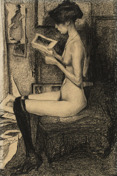 Jules De Bruycker, Seated female nude, reading. Courtesy of Musée des Beaux-Arts de Gand