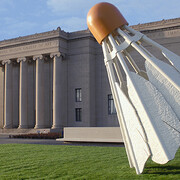 Aluminum, fiberglass-reinforced plastic, paint, h x diam: 19 feet 2 9/16 inches x 15 feet 11 7/8 inches. Purchase: acquired through the generosity of the Sosland Family, F94-1/1-4. Donald J. Hall Sculpture Park. This work is copyrighted. Consult copyright information for permission to reproduce.