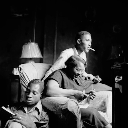 Gordon Parks, Red Jackson with his mother and brother, Harlem, New York, 1948. Courtesy of Pace Gallery