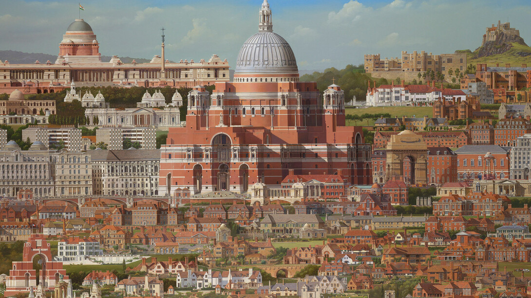 Carl Laubin, Metiendo Vivendum, A Tribute to Sir Edwin Lutyens, oil on canvas, 150 x 260 cm