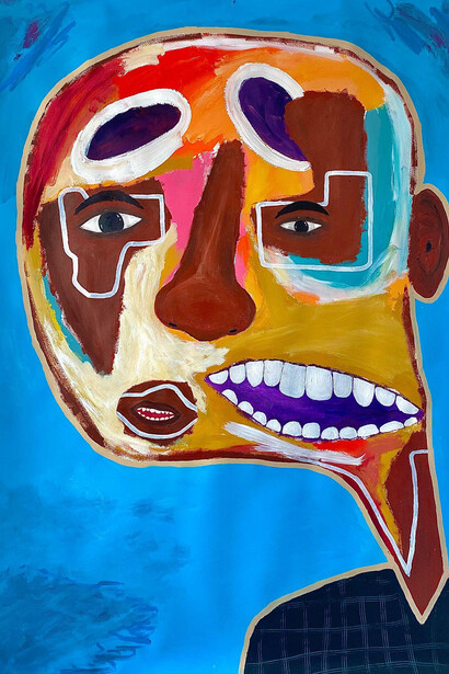 David 'Mr.StarCity' White, Sky Searching, 2021, Acrylic, pencil and charcoal on Arches oil paper, 129.5 cm x 177.8 cm, Courtesy of David ‘Mr.StarCity’ White and Kutlesa Gallery