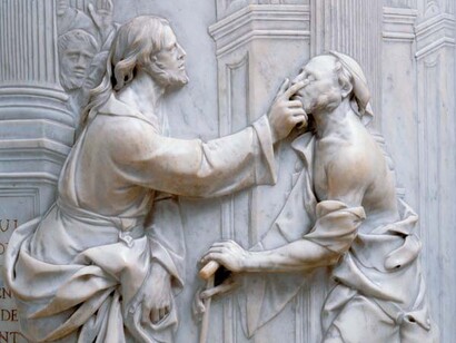 Mediorrelieve de Cristo devolviendo la vista a un ciego