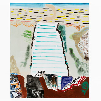 Shara Hughes, Night Night, 2015, Oil, enamel, acrylic spray paint on canvas, 58 x 48 inches