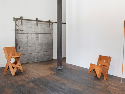 Alex Hay, Wood furniture, objects, exhibition view. Courtesy of Peter Freeman, Inc. Gallery