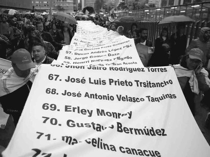 Manifestación para exigir el esclarecimiento de los asesinatos de líderes sociales colombianos