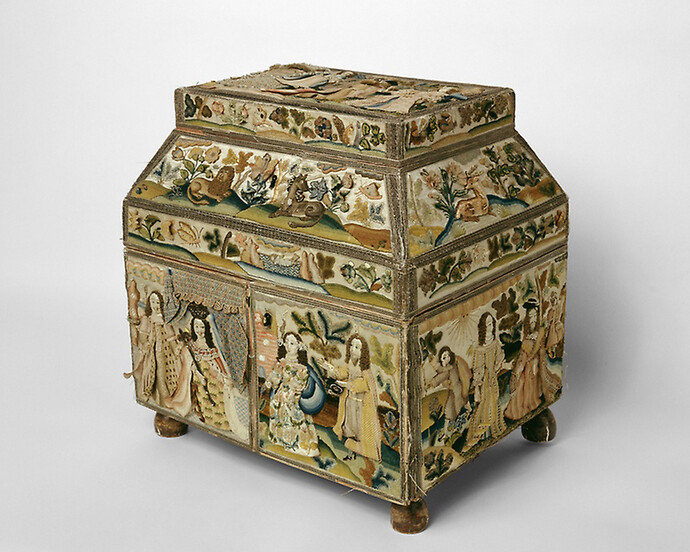 Made by Rebecca Stonier Plaisted (English, active, c. 1668), England
Casket Depicting Scenes from the Old Testament, 1668