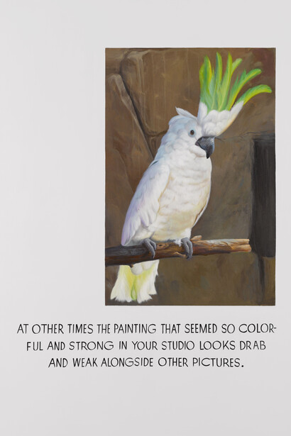 Jonathan Monk, Parrot Painting 02 (It gives you a fresh perspective on your work), 2008. Courtesy of Lower Belvedere