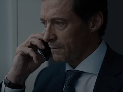 Starring Hugh Jackman from the movie "The Son", talking on the phone