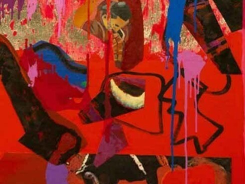 From series Short term memory, 110 cm x 110 cm, Collage oil and fabric on canvas, 2010