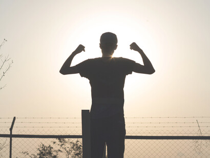 The teen shows confidence flexing his muscles to the universe