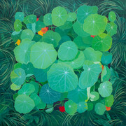 Nola Parker, Late Summer Nasturtium, 2022, acrylic on panel, 30x30 inches. Courtesy of the artist and Wally Workman Gallery