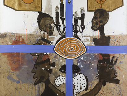 Ouattara Watts, Opus N°1 Magic Man, 1996, mixed media on canvas, 183 x 204 cm, Courtesy Galerie Boulakia