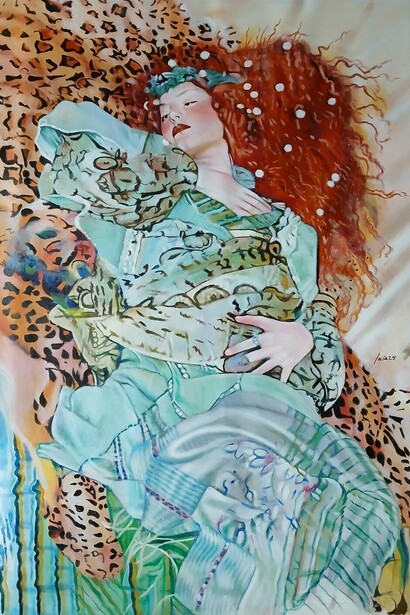 Saverio Lucci, The Leopard’s Embrace, 2025, oil on canvas, 110 x 140 cm. Courtesy the artist
