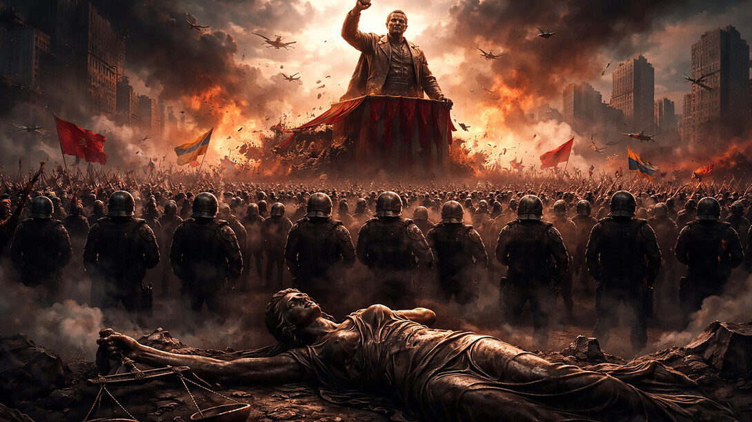 A world where power towers above the people, order is enforced through fear, and justice lies broken at the feet of authority—an unsettling portrait of democracy’s slow collapse in the age of authoritarian rule