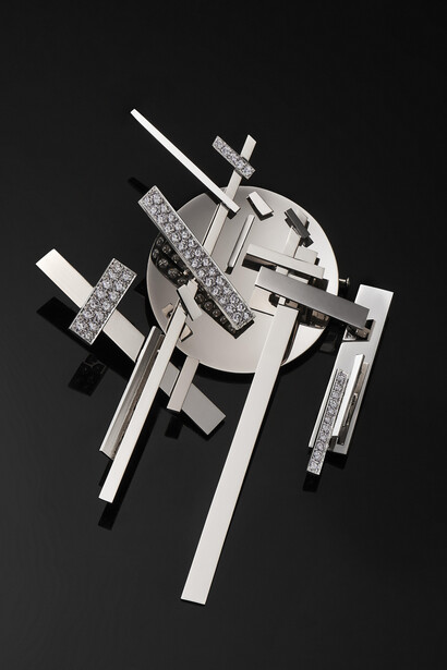 Nadia Léger. Polaris brooch, 1970. White gold, diamonds; sawing, mounting, rhodium flashing. Moscow Kremlin Museums
