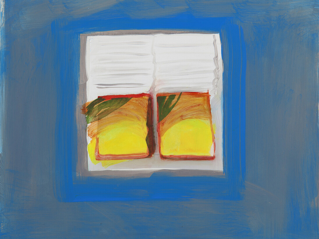 Katie Darby Slater, Red, Yellow and Blue Palm, 2015, Oil on panel, 11 x 14 in.

