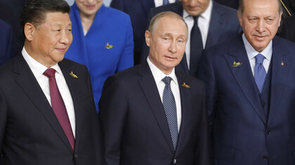 Los líderes de China, Rusia y Turquía: Xi Jinping, Vladímir Putin y Recep Erdogan