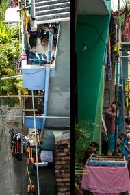 Intervenção de Hirante Welandawe para a Bienal de Arte em Colombo, onde explora o potencial que a Arquitetura oferece para melhorar a experiência da comunidade. Fotografia da Bienal de Arte em Colombo
