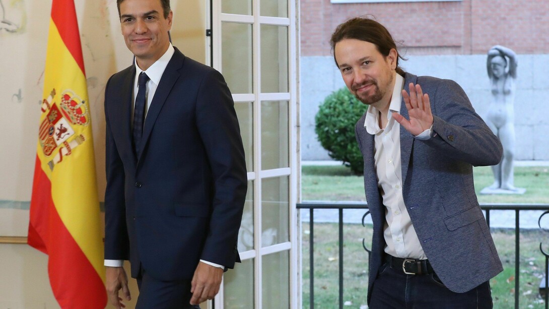 Pedro Sánchez y Pablo Iglesias en La Moncloa para la firma del Acuerdo de Presupuestos entre PSOE y Podemos