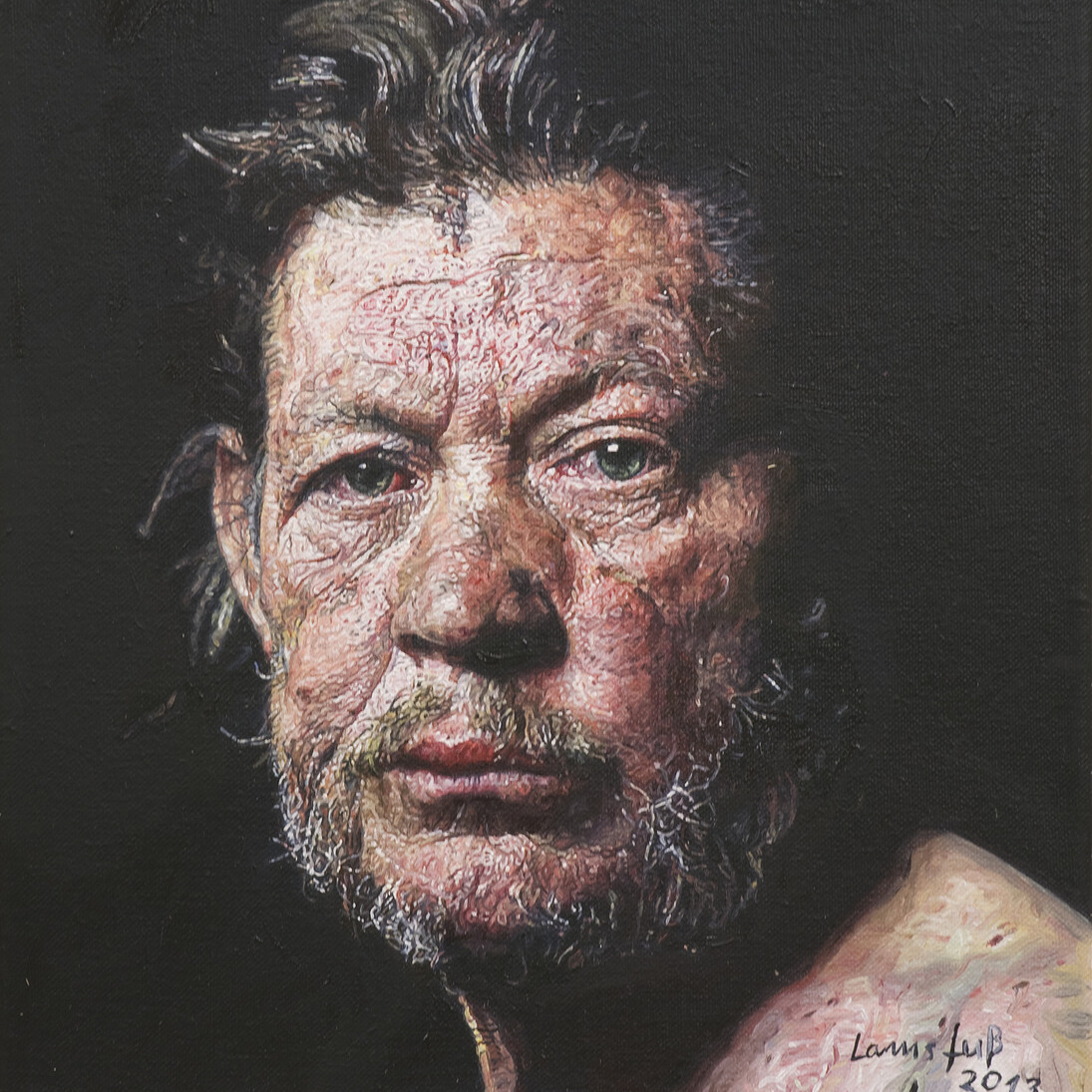 Ulrich Lamsfuss, Google Image Search „Gipsy“ I, 2014, Pierre Gonnord, Juan (Pierre Gonnord, 2005), huile sur toile, 35 x 30 cm, Courtesy Galerie Daniel Templon, Paris