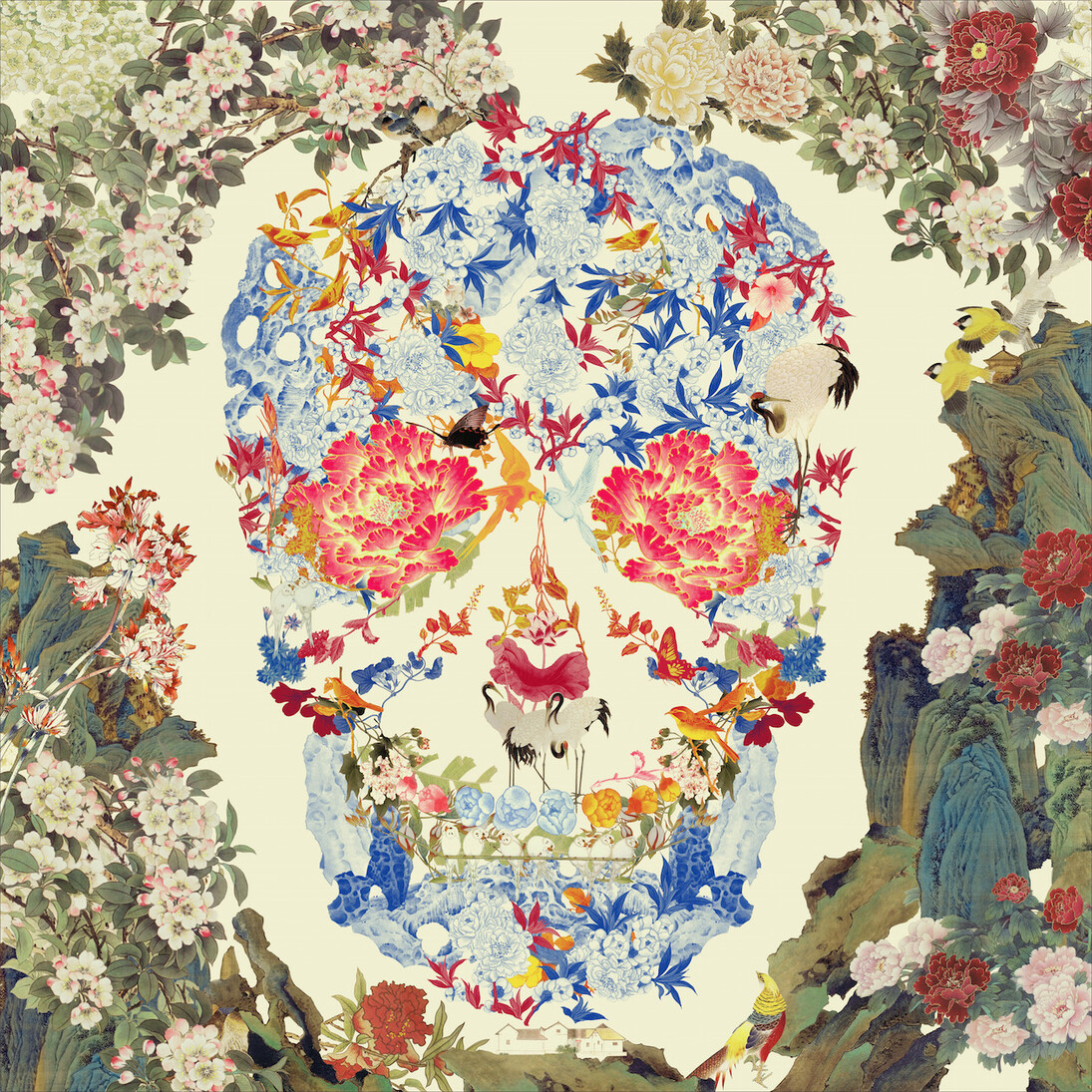 Jacky Tsai, Floral Skull 2015, courtesy of Jacky Tsai and The Fine Art Society 