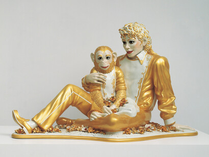 Jeff Koons, Michael Jackson and Bubbles, 1988. Porcelain; 42 × 70 1⁄2 x 32 1⁄2 in. (106.7 × 179.1 × 82.6 cm). Private collection. © Jeff Koons