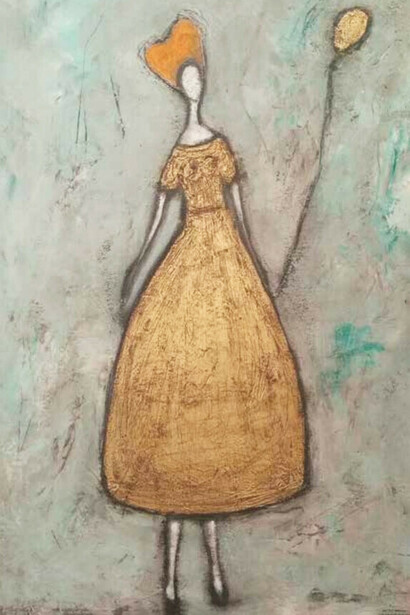 Tableau « Femme et ballon d'or » par Daniela Meza Sigala (collection privée)