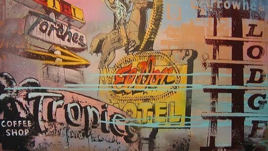 Tropical Destination Route 66, Mixed media on Wood, 60″ x 36″