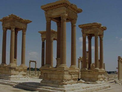 The Tetrapylon, an Ancient Roman structure in Palmyra, Syria before it was destroyed by ISIS