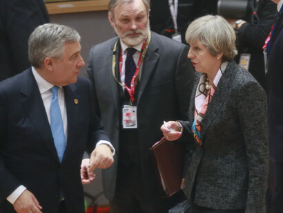 Antonio Tajani and Theresa May