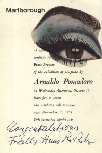 Invito alla mostra alla Marlborough-Gerson Gallery di New York con un collage originale, firmato da Hans Richter, 19 novembre 1965. Courtesy of MAC