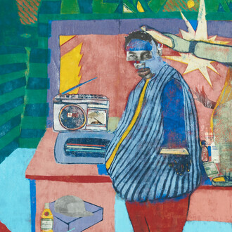 Franklyn Dzingai, Terry Barber, 2021 cardprint _ collage on canvas