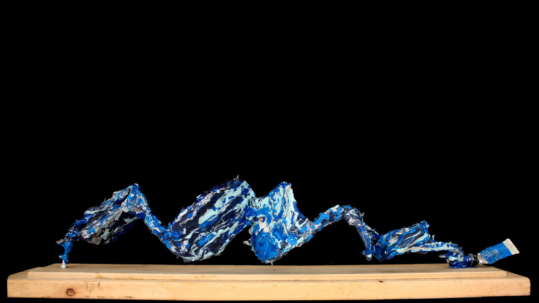 Adrian Molina, A Miles Kind of Blue, 4”x5”x16, ready-made object,paint,resin,wire