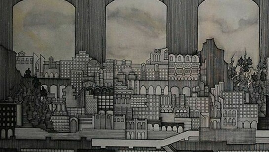 Maria Parianou, Untitled, ink on canvas, 70 x 150 cm