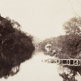 William Henry Fox Talbot
English, 1800–1877
Loch Katrine (Loch Katrine Pier, Scene of the Lady of the Lake), Plate XI from Sun Pictures in Scotland
1844 (published 1845)
Salted paper print
Image: 6 ¾ x 8 5/16 in. (17.1 x 21.1 cm); sheet: 7 ¼ x 9 1/16 in. (18.4 x 23.0 cm)
Sidney and Lois Eskenazi Museum of Art