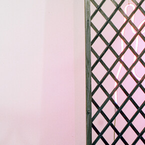 01, Clare Kenny, Give em enough rope (detail), 2011. Neon light, found fence panel; 98 x 200 x 15 cm. Courtesy of Vitrine

