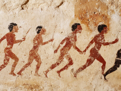 Archaeological cave paintings and reconstructions of prehistoric social groups, illustrating early human society and collective life