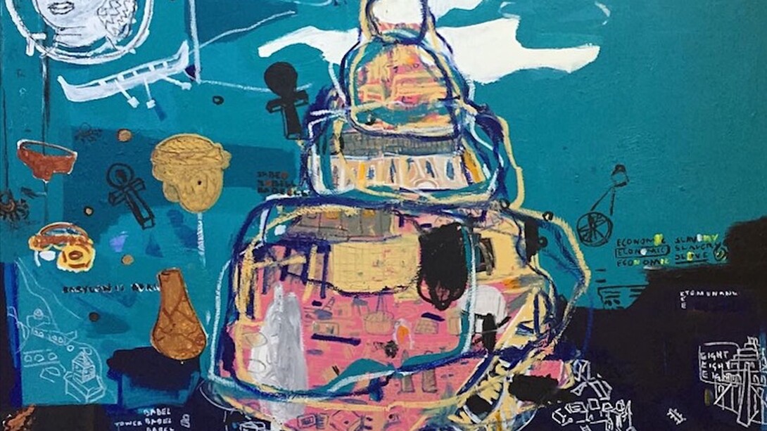 Tower of Babel, 2016, Acrylic and oil on canvas, 183 x 184 cm, Courtesy the artist. 