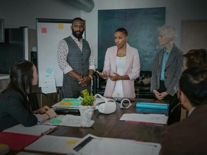 A trio of entrepreneurs are pitching the concept of their start-up as they seek for funds