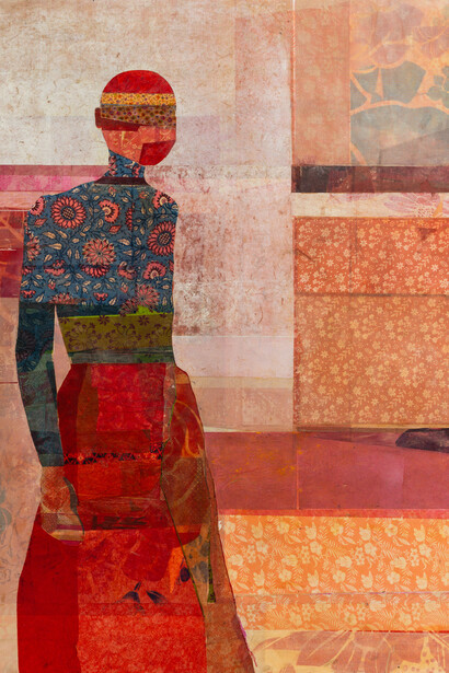 Jite Agbro, Provenance (detail). Encaustic collage on panel, 60 x 48 in. Courtesy of Patricia Rozvar Gallery