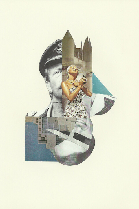 Kubi Vasak, Twelve O’Clock High, 2014, Hand cut collage on paper, 20 x 30 cm